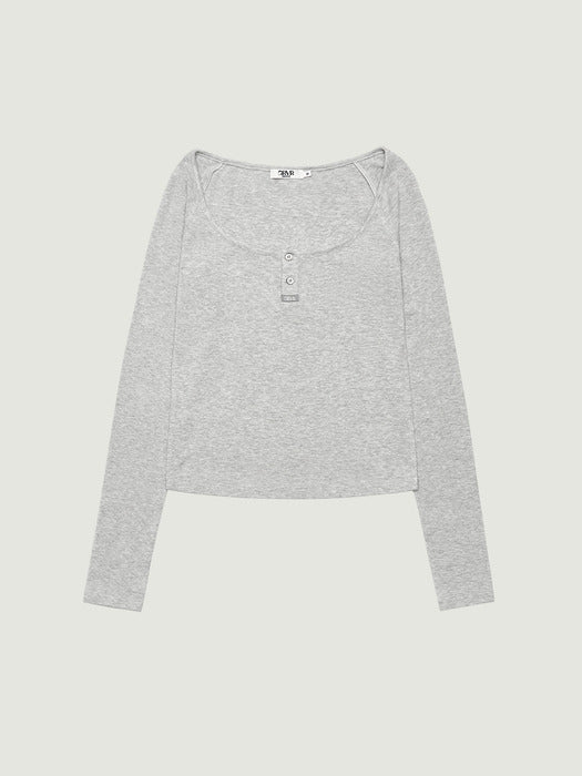 Grove 26Ss Liv Henry Neck T-Shirt (Melange Gray)