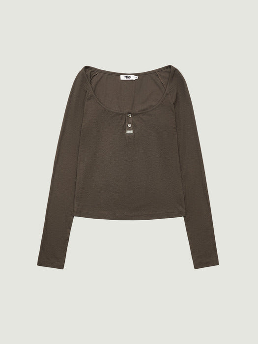 [grove] 26Ss Liv Henry Neck T-Shirt (Brown)
