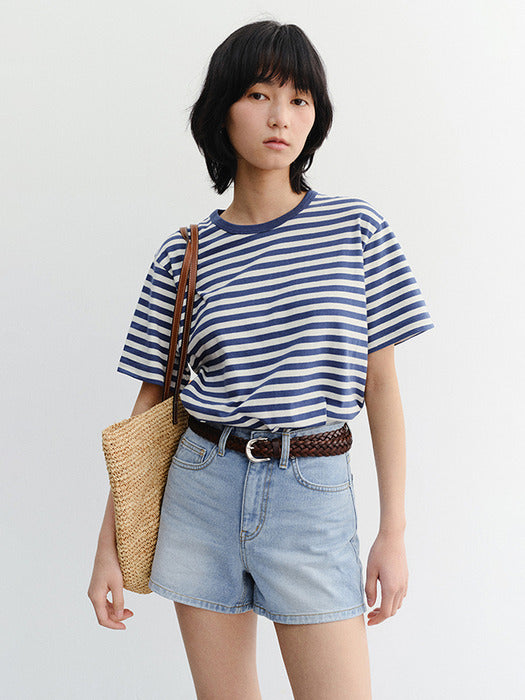 Dunst Unisex Striped T-Shirt Blue Ivory