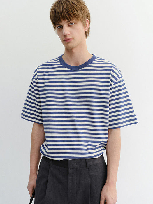 Dunst Unisex Striped T-Shirt Blue Ivory