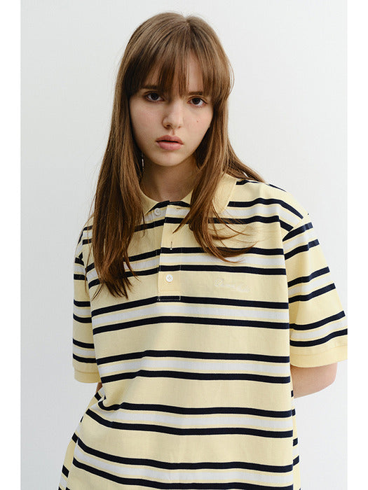 Dunst Unisex Striped Polo Shirt Lemon