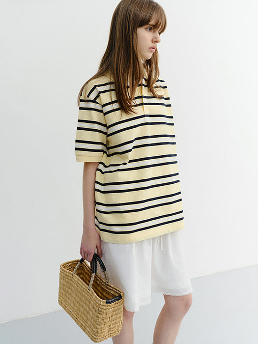 Dunst Unisex Striped Polo Shirt Lemon