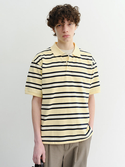 Dunst Unisex Striped Polo Shirt Lemon