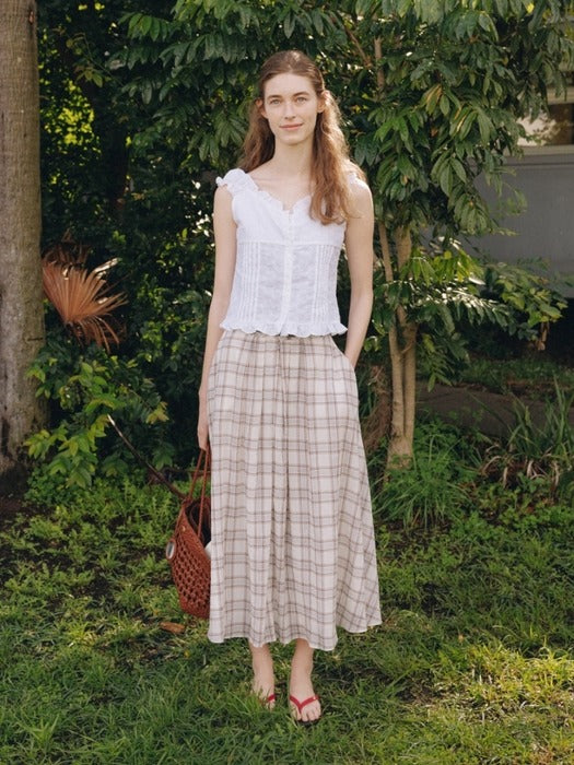 Wconcept_Depound check flared long skirt - beige
