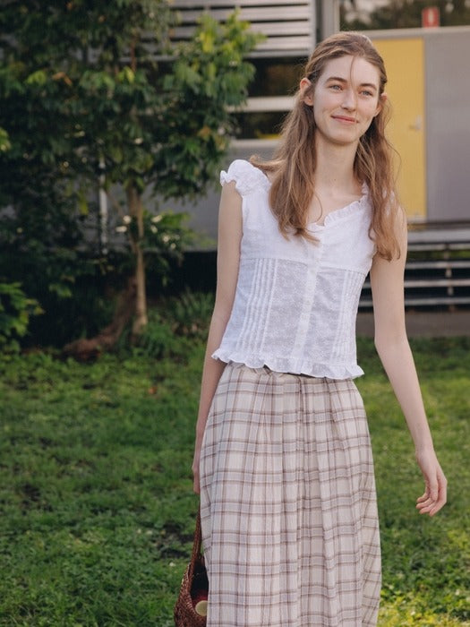 Wconcept_Depound check flared long skirt - beige