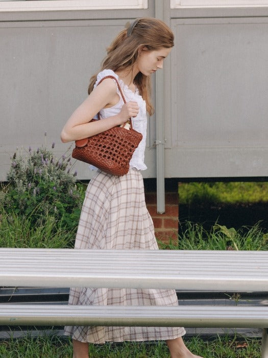 Wconcept_Depound check flared long skirt - beige