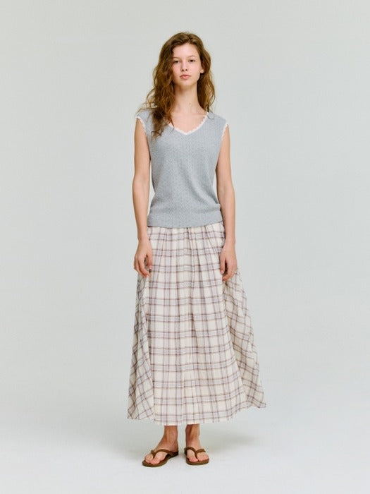 Wconcept_Depound v-neck lace trim sleeveless top - melange grey