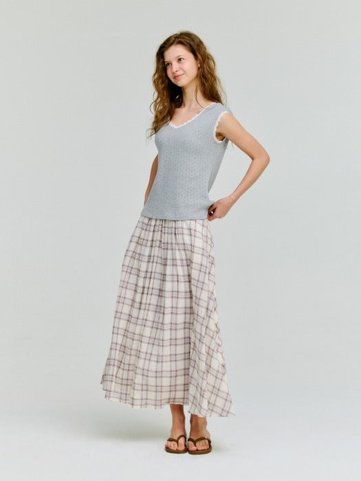 Wconcept_Depound v-neck lace trim sleeveless top - melange grey