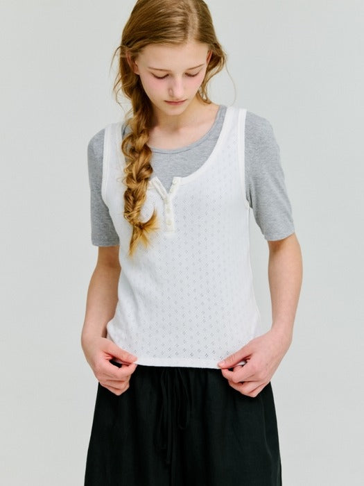 Depound henley sleeveless top - white