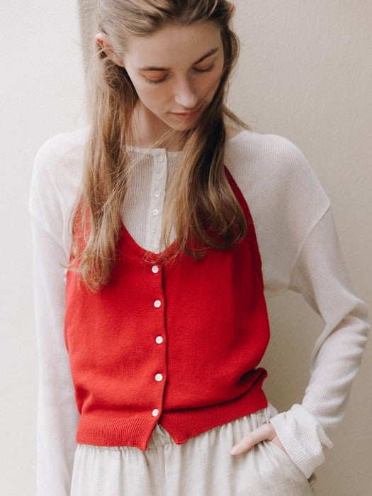 Wconcept_Depound halter knit sleeveless top - red