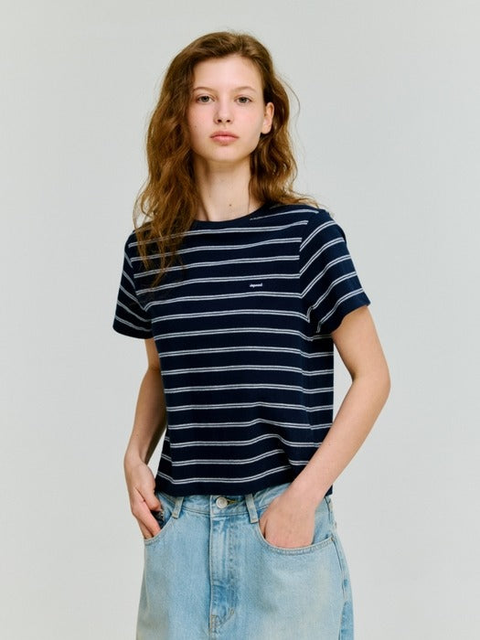 Wconcept_Depound stripe crop t-shirt - navy