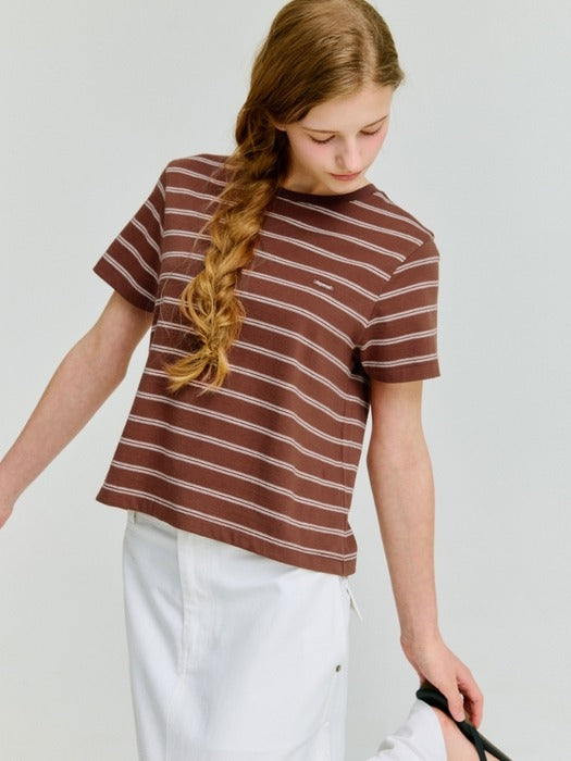 Wconcept_Depound stripe crop t-shirt - brown