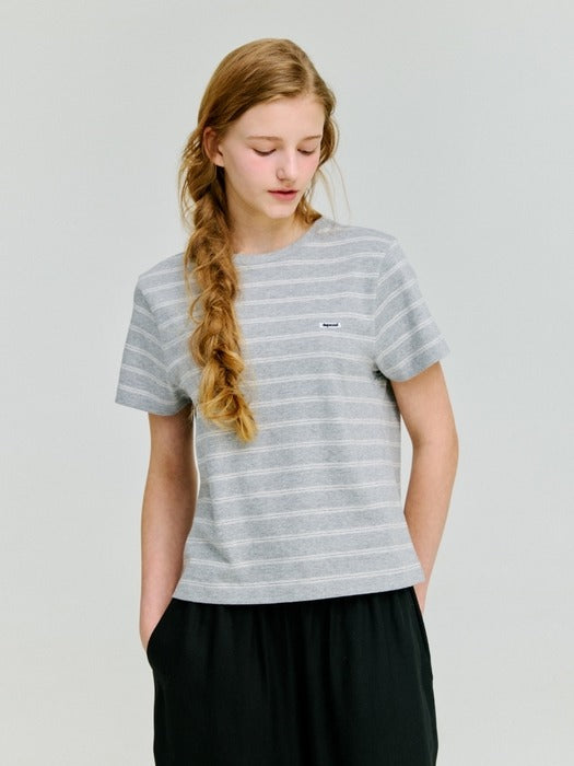 Wconcept_Depound stripe crop t-shirt - melange grey