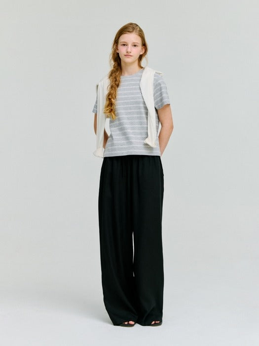 Wconcept_Depound stripe crop t-shirt - melange grey