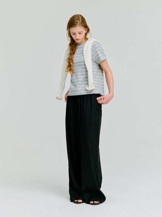 Wconcept_Depound stripe crop t-shirt - melange grey
