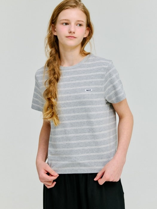 Wconcept_Depound stripe crop t-shirt - melange grey