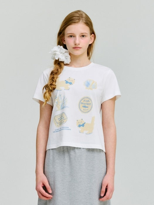Wconcept_Depound kitten fish market slim t-shirt - ivory