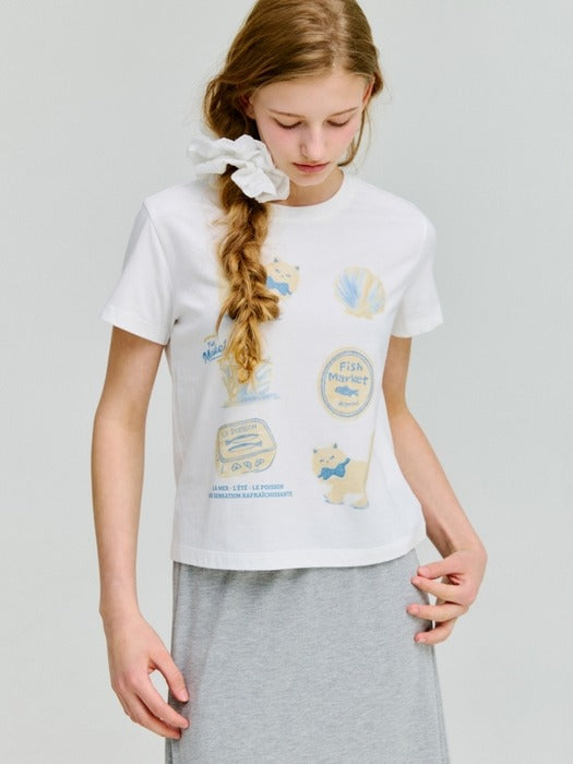 Wconcept_Depound kitten fish market slim t-shirt - ivory