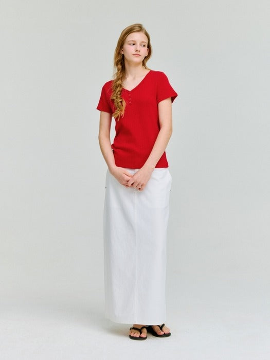 Wconcept_Depound eyelet v-neck cap sleeve t-shirt - red