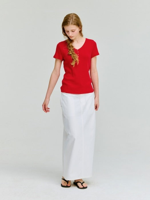 Wconcept_Depound eyelet v-neck cap sleeve t-shirt - red