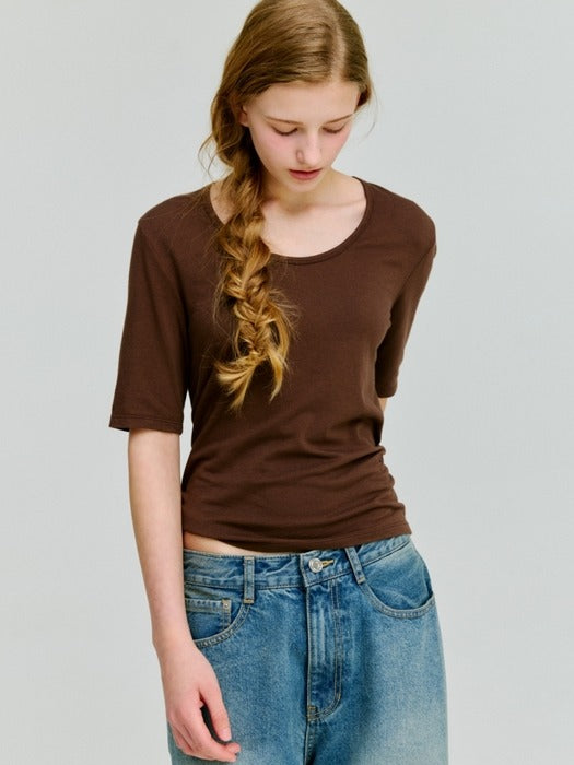 Wconcept_Depound deep u-neck t-shirt - brown