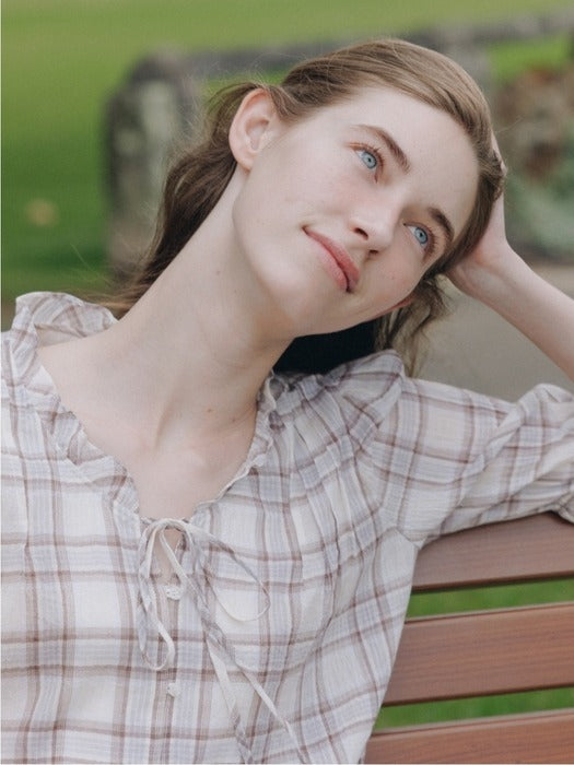 Wconcept_Depound check frill tie blouse - beige