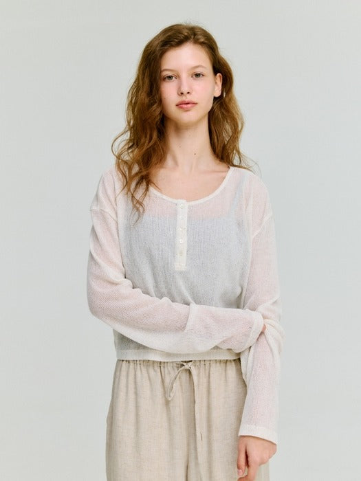 Depound skashi henley crop knit - oatmeal
