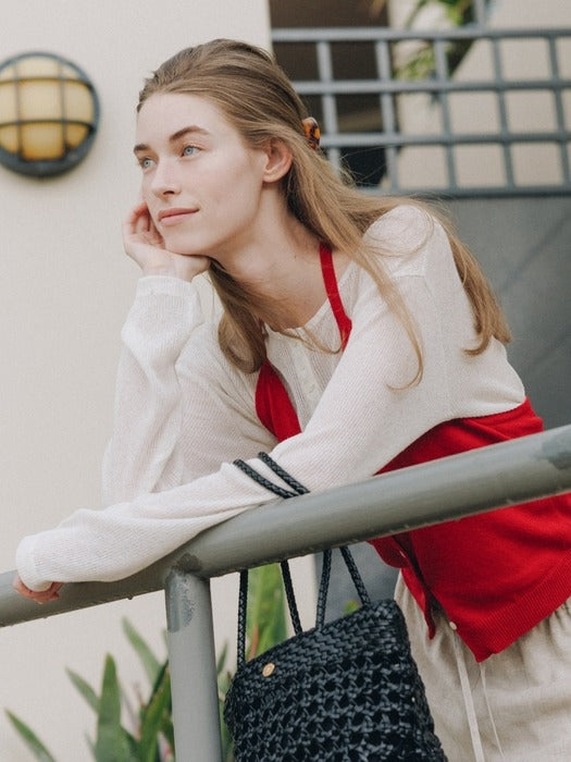 Depound skashi henley crop knit - oatmeal