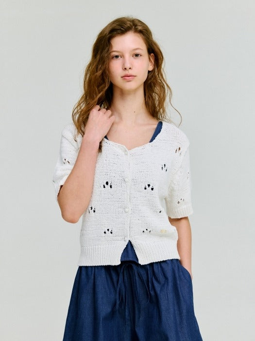 Wconcept_Depound pearl pointelle short sleeve cardigan - white