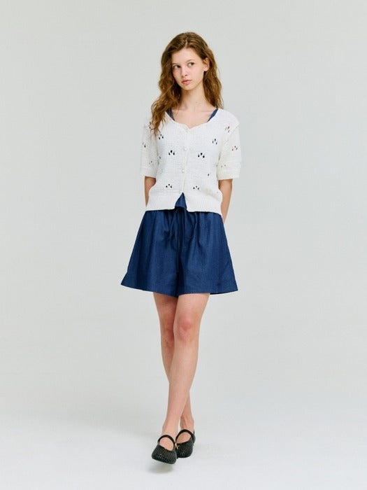 Wconcept_Depound pearl pointelle short sleeve cardigan - white
