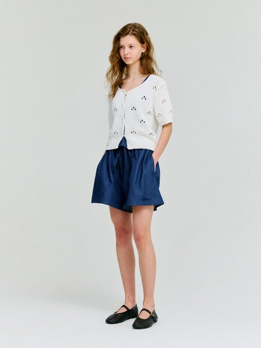 Wconcept_Depound pearl pointelle short sleeve cardigan - white