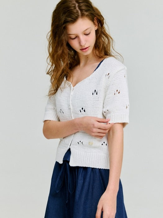 Wconcept_Depound pearl pointelle short sleeve cardigan - white