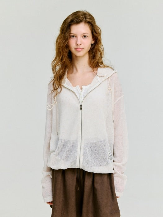 Wconcept_Depound skashi knit hooded zip-up - oatmeal