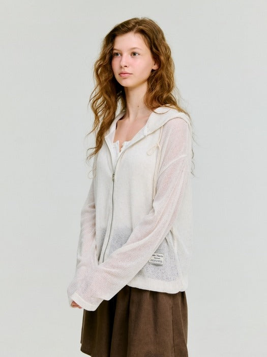 Wconcept_Depound skashi knit hooded zip-up - oatmeal