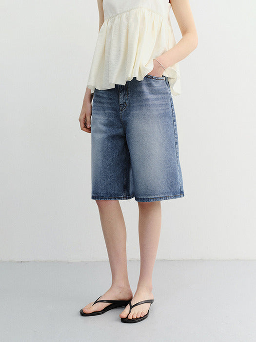 Dunst Relaxed Bermuda Denim Shorts Classic Blue