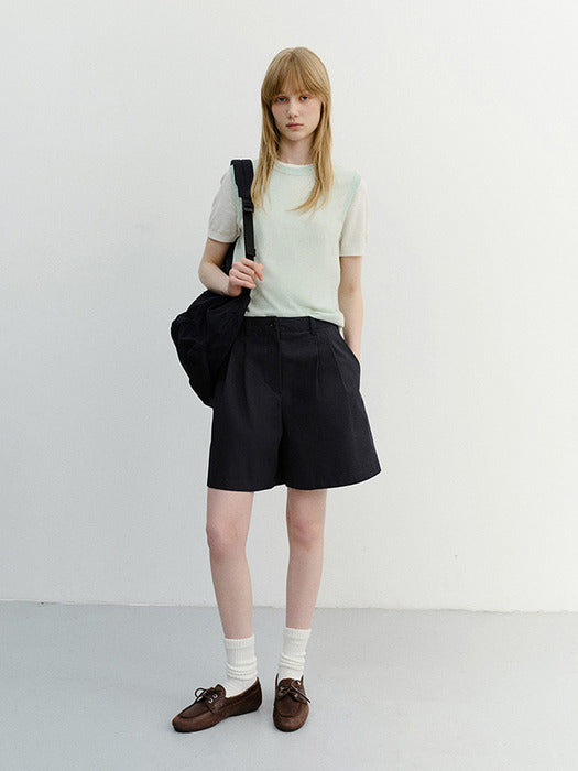 Dunst Double Pleated Bermuda Shorts Navy