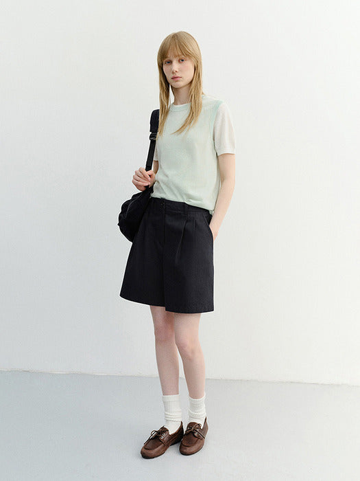 Dunst Double Pleated Bermuda Shorts Navy