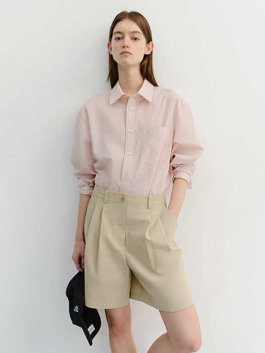 Dunst Double Pleated Bermuda Shorts Beige