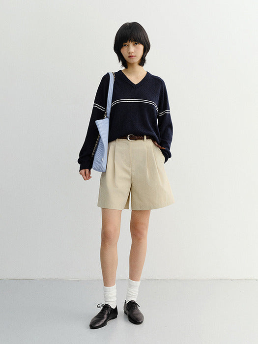 Dunst Double Pleated Bermuda Shorts Beige