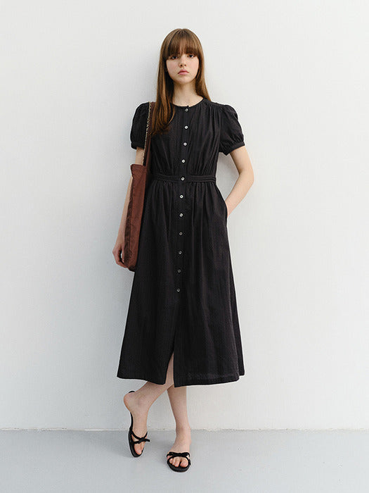 Dunst Maxi Shirring Half Sleeve Dress Black