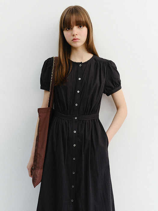 Dunst Maxi Shirring Half Sleeve Dress Black
