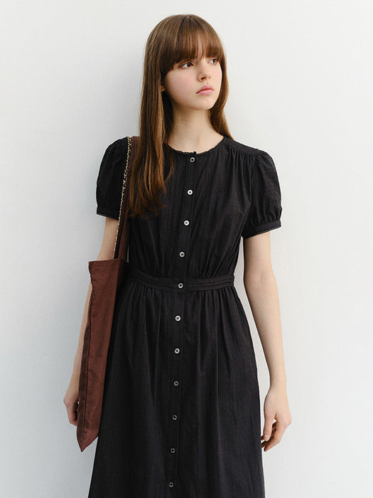 Dunst Maxi Shirring Half Sleeve Dress Black