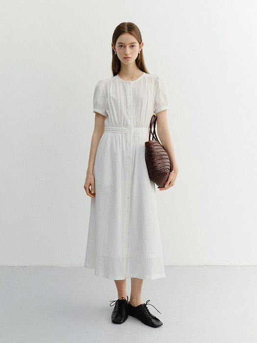Dunst Maxi Shirring Half Sleeve Dress Ivory