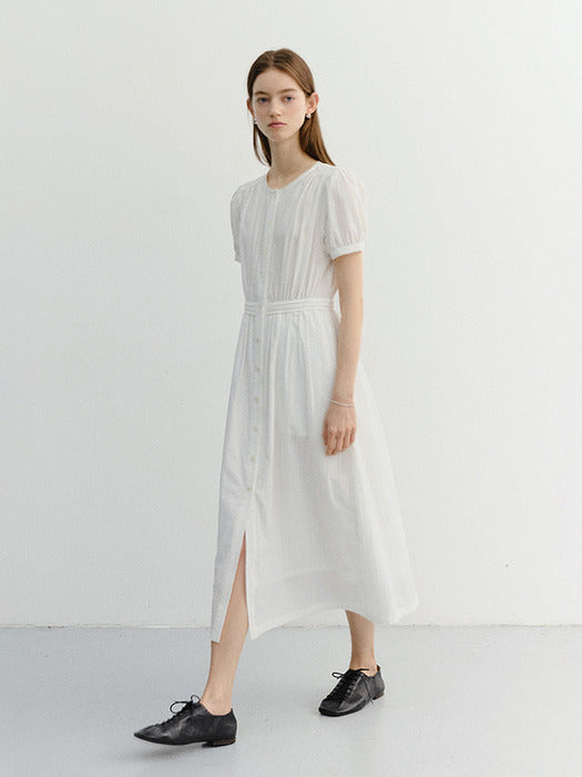 Dunst Maxi Shirring Half Sleeve Dress Ivory