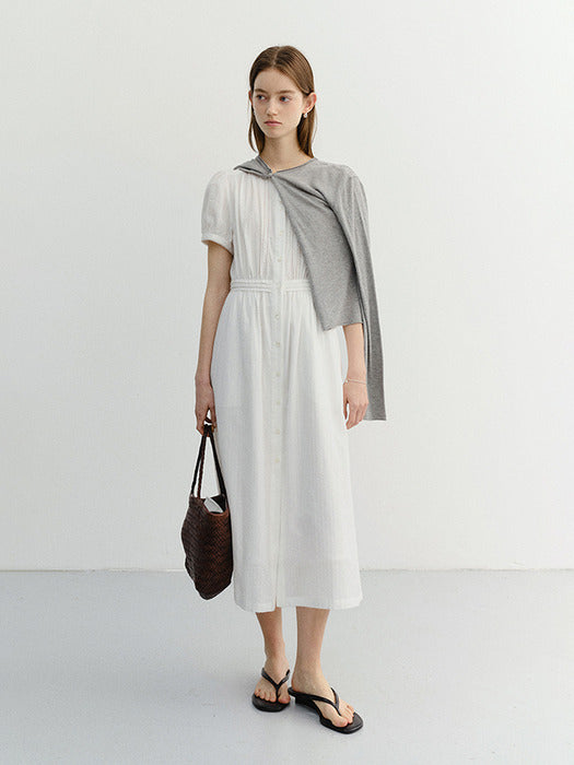 Dunst Maxi Shirring Half Sleeve Dress Ivory