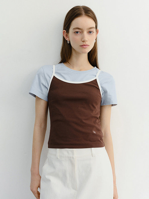 Dunst 2-Tone Trim Sleeveless Top Brown Ivory