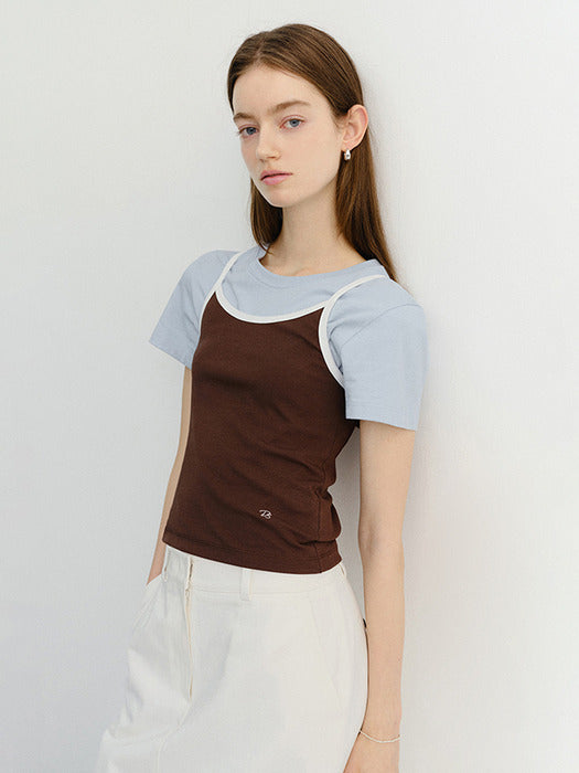 Dunst 2-Tone Trim Sleeveless Top Brown Ivory