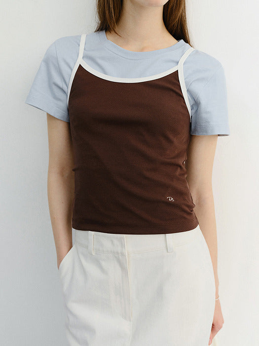 Dunst 2-Tone Trim Sleeveless Top Brown Ivory
