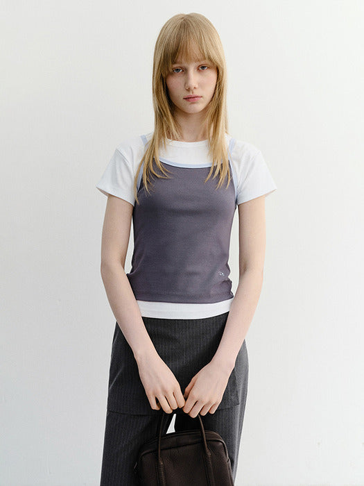 Dunst 2-Tone Trim Sleeveless Top Charcoal Soft Blue