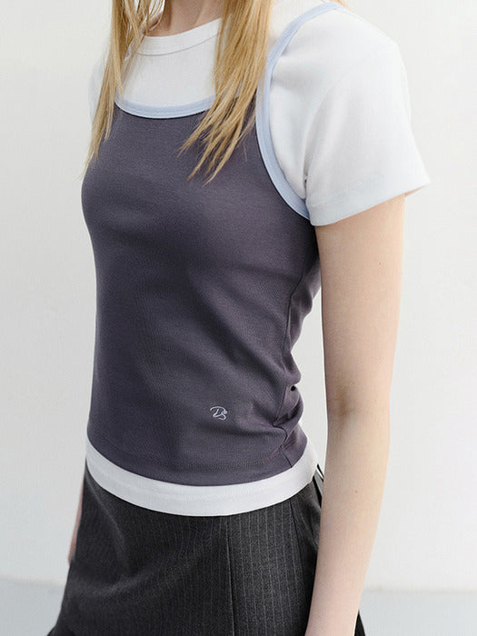 Dunst 2-Tone Trim Sleeveless Top Charcoal Soft Blue